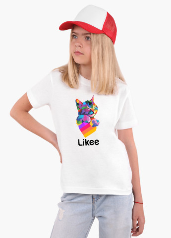 Белая демисезонная футболка детская лайк котик (likee cat) белый (9224-1040) 164 см MobiPrint