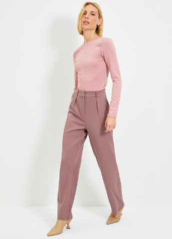 Темно-розовые классические демисезонные прямые брюки Trendyol
