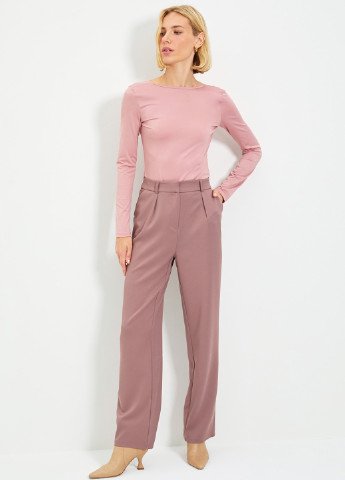 Темно-розовые классические демисезонные прямые брюки Trendyol