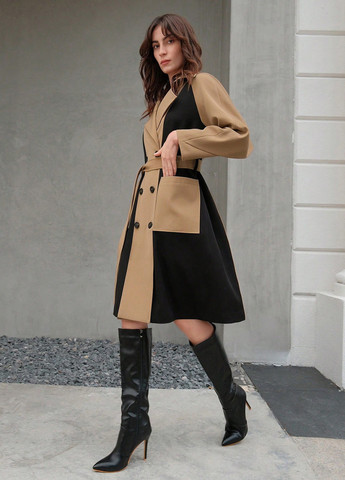 Комбіноване демісезонне Пальто двобортне SHEIN