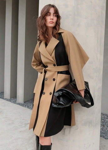 Комбіноване демісезонне Пальто двобортне SHEIN