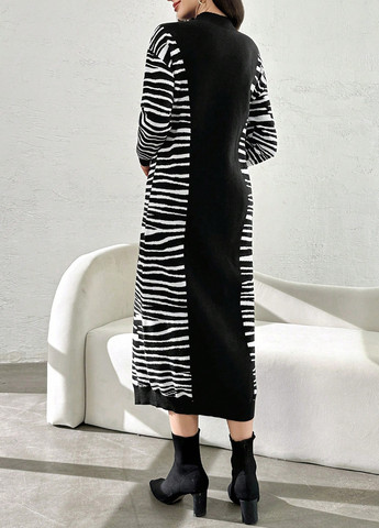 Чорно-білий кежуал сукня сукня светр SHEIN зебра
