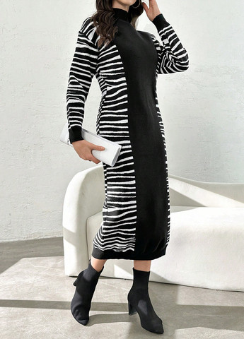 Чорно-білий кежуал сукня сукня светр SHEIN зебра