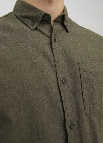 Оливковковая (хаки) кэжуал рубашка однотонная Jack & Jones