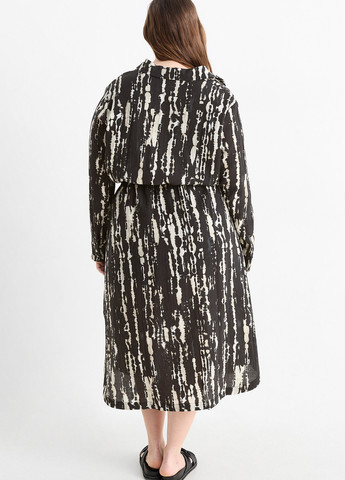 Чорна кежуал сукня кльош, сукня-сорочка C&A з абстрактним візерунком
