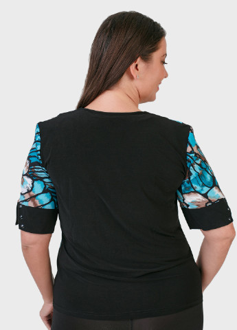 Бирюзовая летняя блуза трикотажная бирюзово-кофейная art 00045b BABOCHKA XL Collection