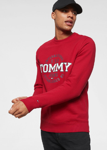 Світшот Tommy Jeans - Прямий крій напис червоний кежуал трикотаж - (182517122)