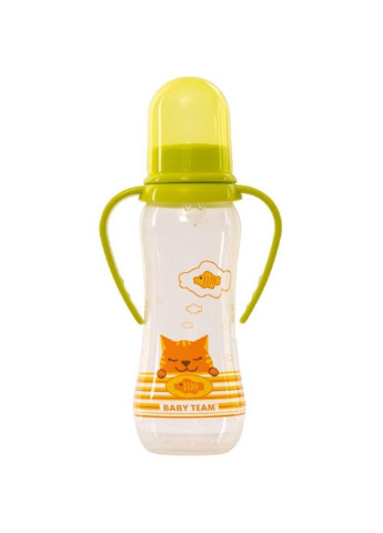 Бутылочка для кормления с ручками и силиконовой соской, 250мл 0+ салат Baby Team (252246989)