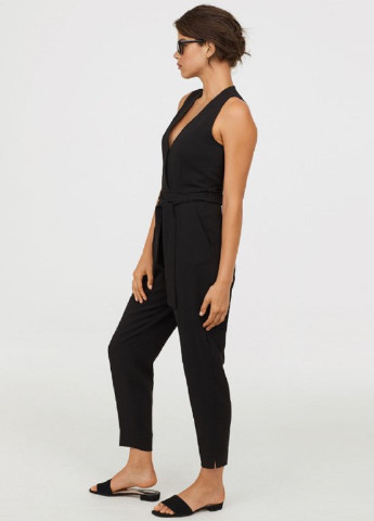 Комбинезон H&M комбинезон-брюки однотонный чёрный кэжуал полиэстер