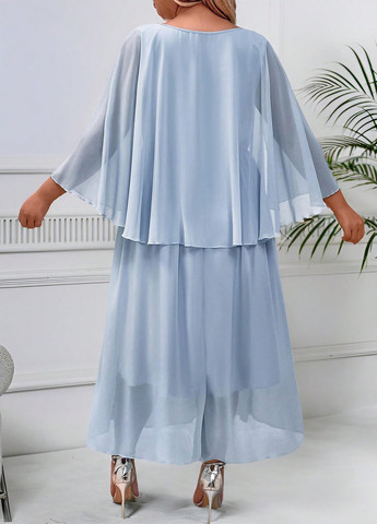 Светло-голубое вечернее, кэжуал платье а-силуэт SHEIN однотонное