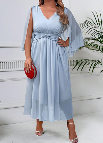 Светло-голубое вечернее, кэжуал платье а-силуэт SHEIN однотонное