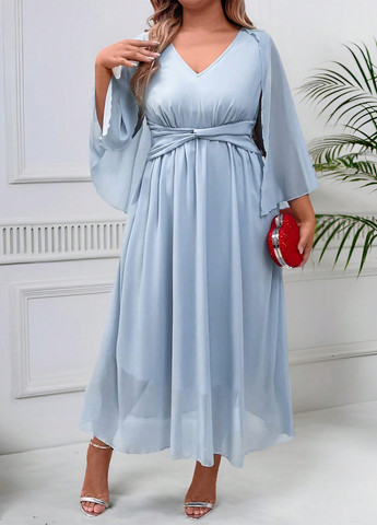 Светло-голубое вечернее, кэжуал платье а-силуэт SHEIN однотонное