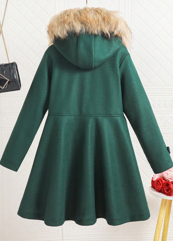 Зеленое зимнее Пальто двубортное SHEIN