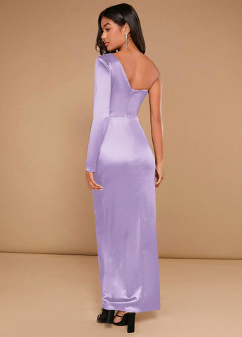 Сиреневое праздничный платье на запах, на одно плечо SHEIN однотонное