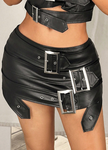 Черная вечерний, кэжуал однотонная юбка SHEIN