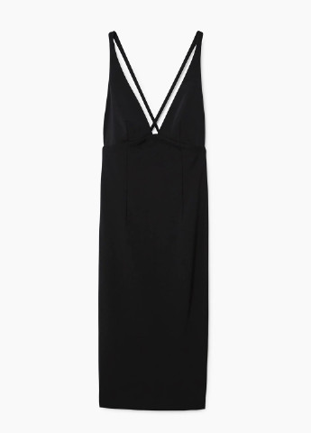 Черное коктейльное платье с открытой спиной Mango однотонное