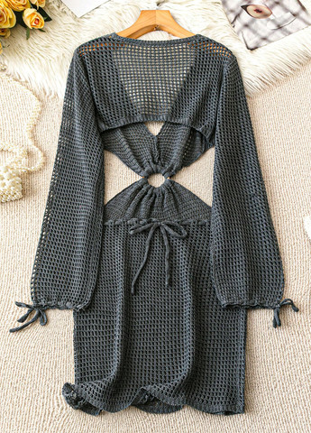 Темно-сіра пляжна сукня силуетна, з відкритою спиною SHEIN однотонна