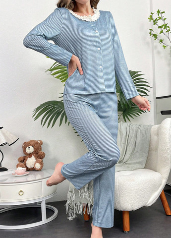 Голубая всесезон пижама (лонгслив, брюки) лонгслив + брюки SHEIN