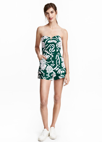 Комбинезон H&M комбинезон-шорты цветочный зелёный кэжуал