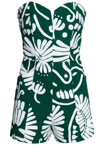 Комбинезон H&M комбинезон-шорты цветочный зелёный кэжуал