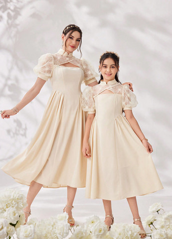 Світло-бежева святковий, вечірня сукня SHEIN однотонна