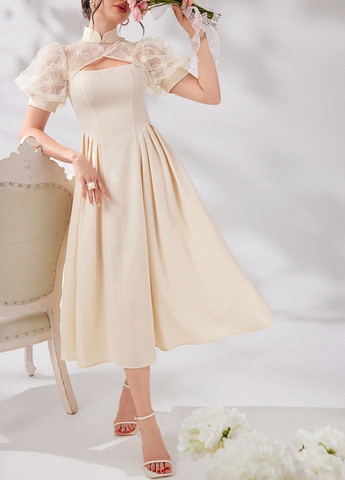 Світло-бежева святковий, вечірня сукня SHEIN однотонна