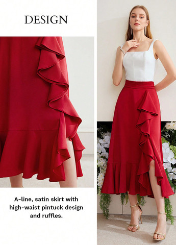 Красная кэжуал однотонная юбка SHEIN клешированная