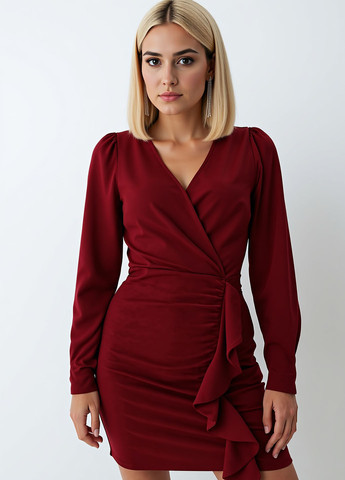 Бордовое коктейльное платье на запах Mohito однотонное