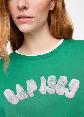 Зеленый свитшот Gap надпись без декора (335265400)