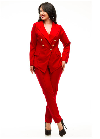 Костюм (жакет, брюки) Lady Style брючный однотонный красный кэжуал