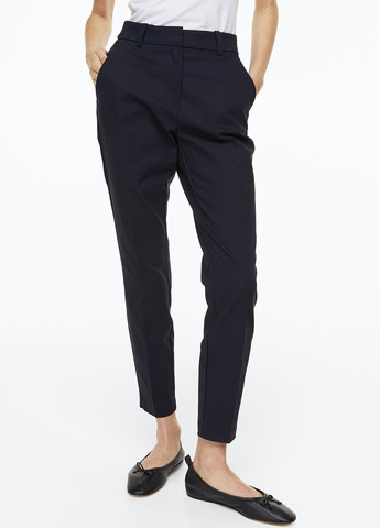 Темно-синие классические демисезонные зауженные, укороченные брюки H&M