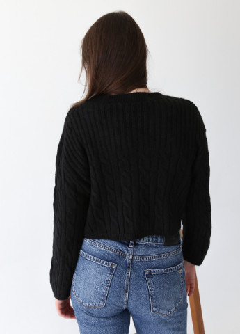 Черный демисезонный свитер женский черный короткий свободный с косами Bebe Укороченный