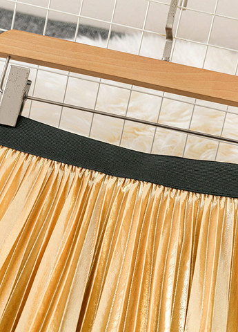 Золотая кэжуал однотонная юбка SHEIN плиссе