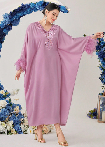 Светло-розовое вечернее, кэжуал платье оверсайз SHEIN однотонное