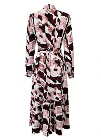 Фиолетовое кэжуал платье клеш, рубашка SHEIN с абстрактным узором