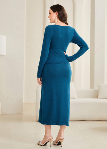 Морской волны кэжуал платье силуэтная SHEIN однотонное