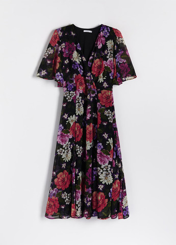 Комбинированное кэжуал платье клеш Reserved с цветочным принтом