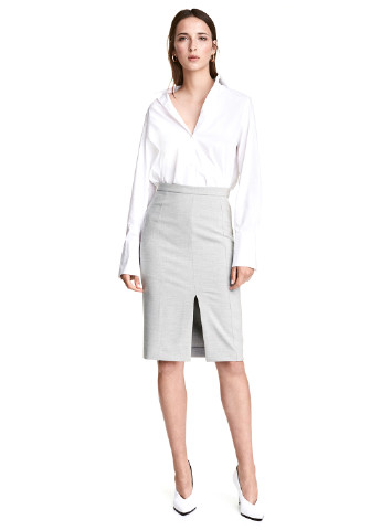 Светло-серая офисная меланж юбка H&M карандаш