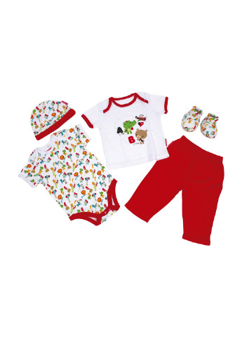 Красный демисезонный комплект (шапка, боди, футболка, брюки, пинетки) Disney Arditex
