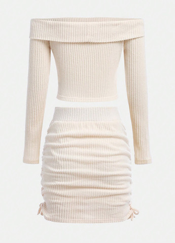 Кремовий демісезонний костюм (лонгслів, спідниця) спідничний SHEIN