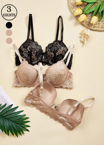 Комбинированный балконет бюстгальтер (3 шт.) SHEIN с косточками полиамид