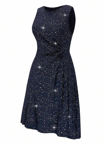 Темно-синее кэжуал платье клеш SHEIN в горошек