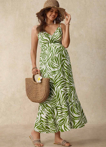 Зеленое кэжуал платье а-силуэт SHEIN зебра