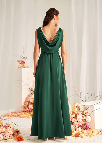 Темно-зелена вечірня сукня а-силует SHEIN однотонна
