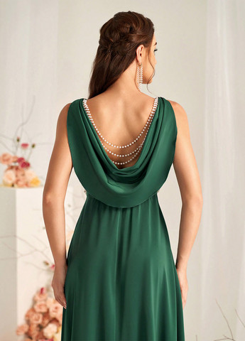 Темно-зелена вечірня сукня а-силует SHEIN однотонна