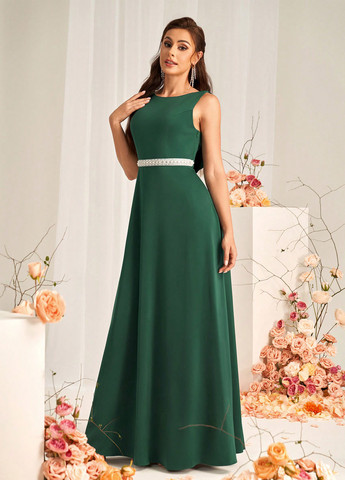 Темно-зелена вечірня сукня а-силует SHEIN однотонна