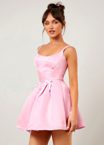 Розовое коктейльное платье бэби долл SHEIN однотонное