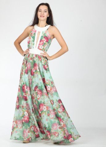 Зеленое вечернее платье Enna Levoni с цветочным принтом