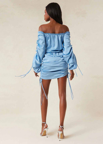 Голубое вечернее, кэжуал платье с открытыми плечами SHEIN однотонное