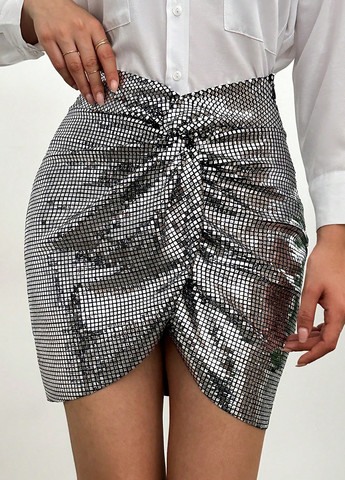 Серебряная вечерний с геометрическим узором юбка SHEIN на запах